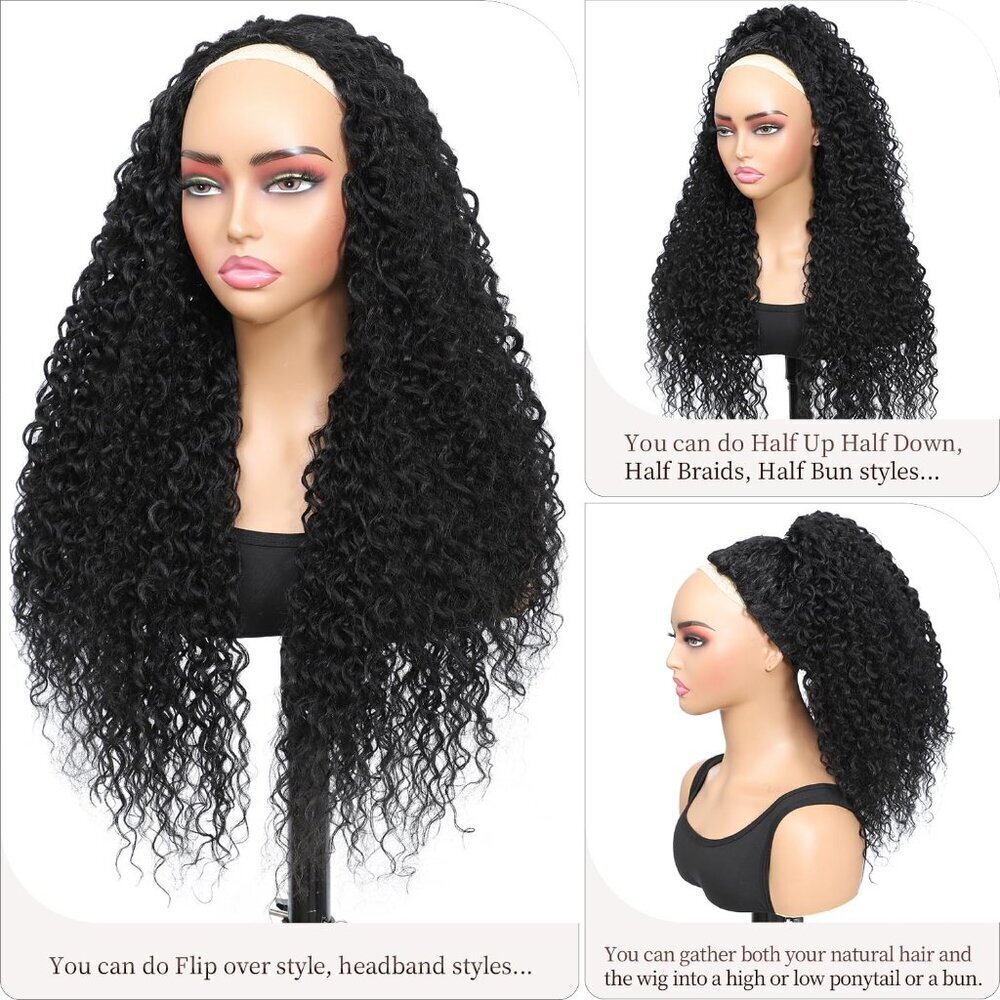 Long Curly Synthetic Half Wig 26 Inch, Glueless, 3 Style Options, Natural Look - Picture 3 of 6